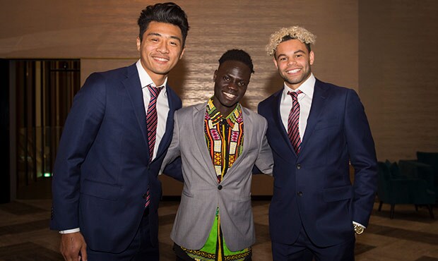 HERO_CommunityFoundationDinner1.jpg James Kot between Lin Jong & Jason Johannisen at the WBCF's annual charity dinner. - Western Bulldogs